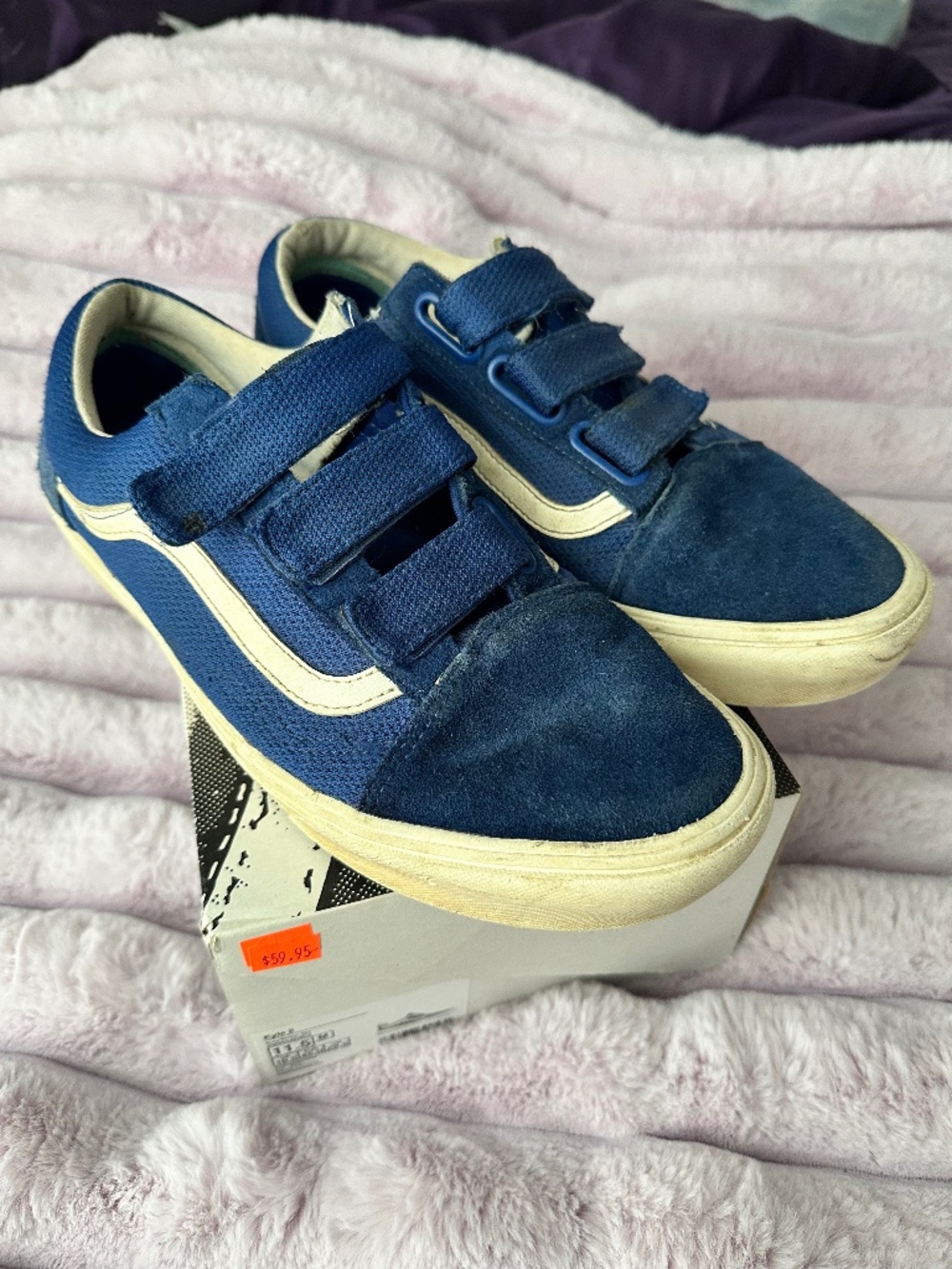 Mens 10.5 Blue Suede Adaptive Velcro VANS Old SKOOL Skater sneakers Skateboard